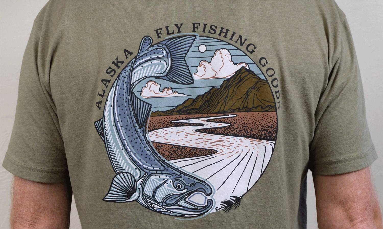 Alaska Fly Fishing Goods - Shop T-Shirt - Light Olive
